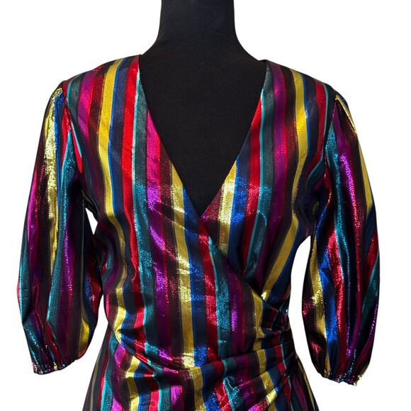 Lovers + Friends Frida Mini Dress Size SMALL V Neck Rainbow Metallic Party NYE - Picture 4 of 11
